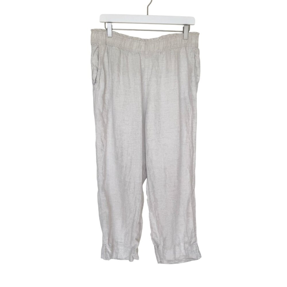 H&M Womens Linen Cropped Pants With Elastic Waistband Pockets Size L Beige